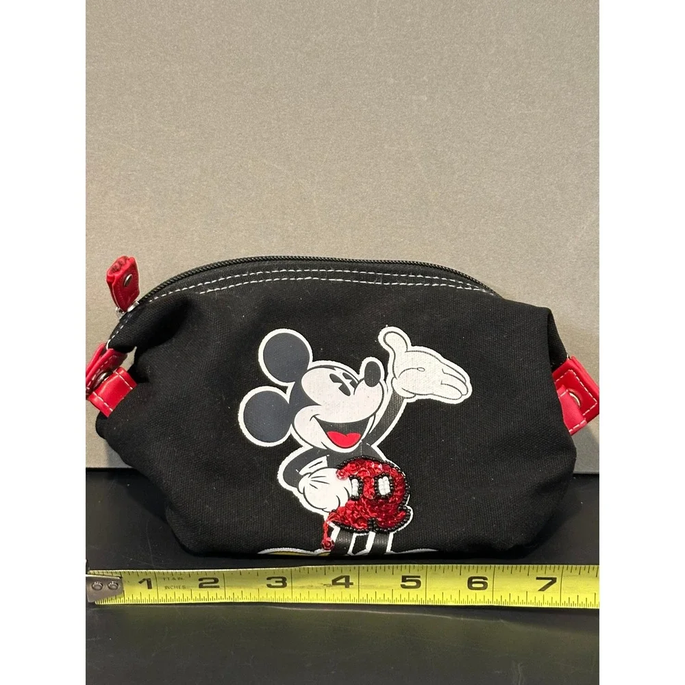 Disney Mickey‎ Mouse Black Canvas Cosmetic Bag Sequin Embellished Makeup Pouch